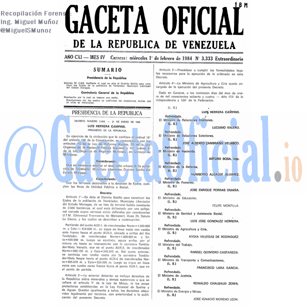 Gaceta Oficial 3333 del 1 Febrero 1984