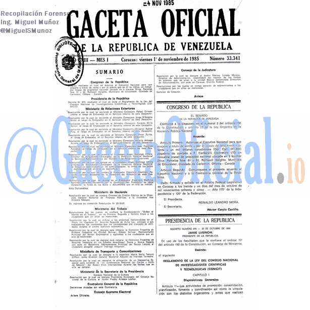 Gaceta Oficial 33341 del 1 Noviembre 1985