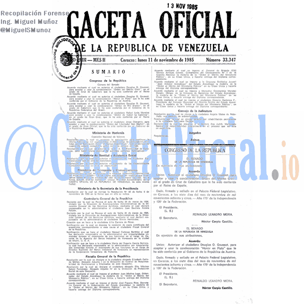 Gaceta Oficial 33347 del 11 Noviembre 1985