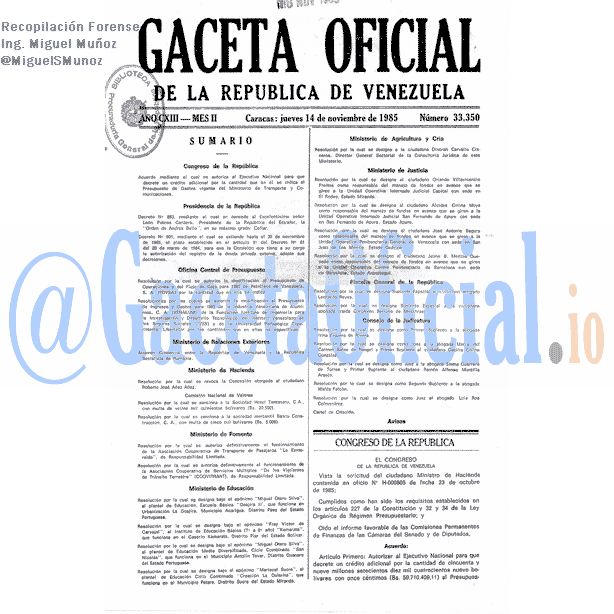 Gaceta Oficial 33350 del 14 Noviembre 1985