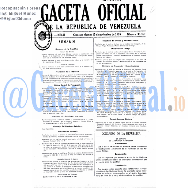 Gaceta Oficial 33351 del 15 Noviembre 1985