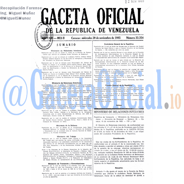 Gaceta Oficial 33354 del 20 Noviembre 1985