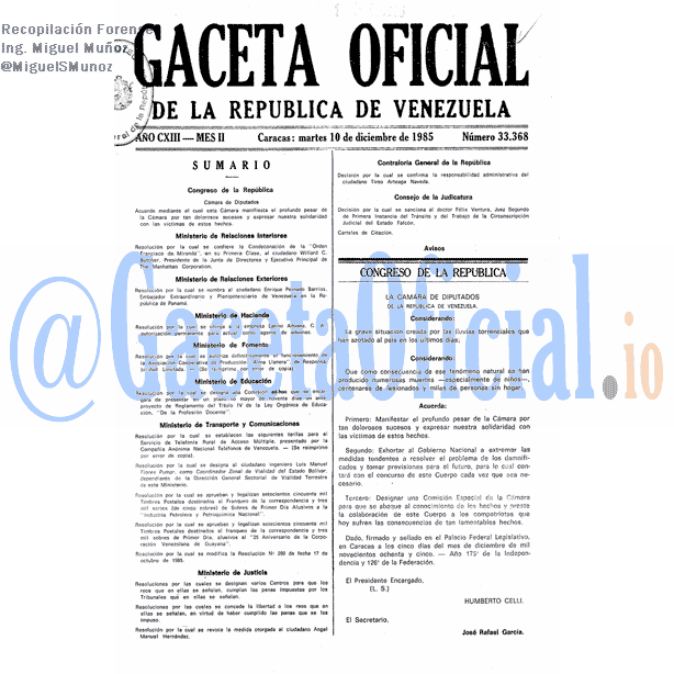 Gaceta Oficial 33368 del 10 Diciembre 1985