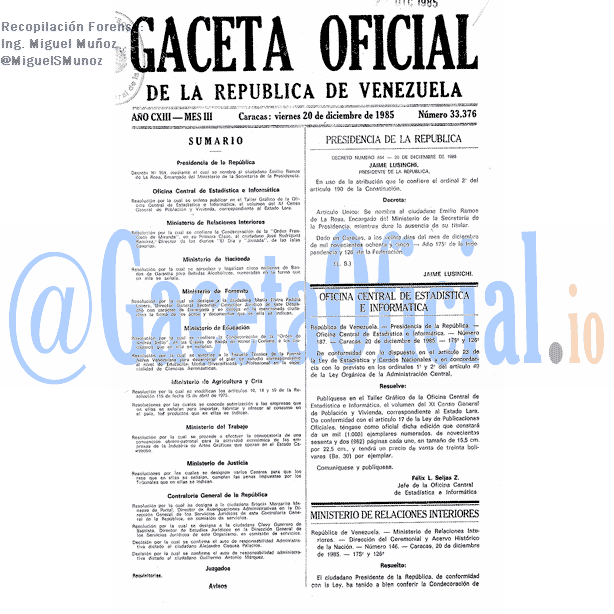 Gaceta Oficial 33376 del 20 Diciembre 1985
