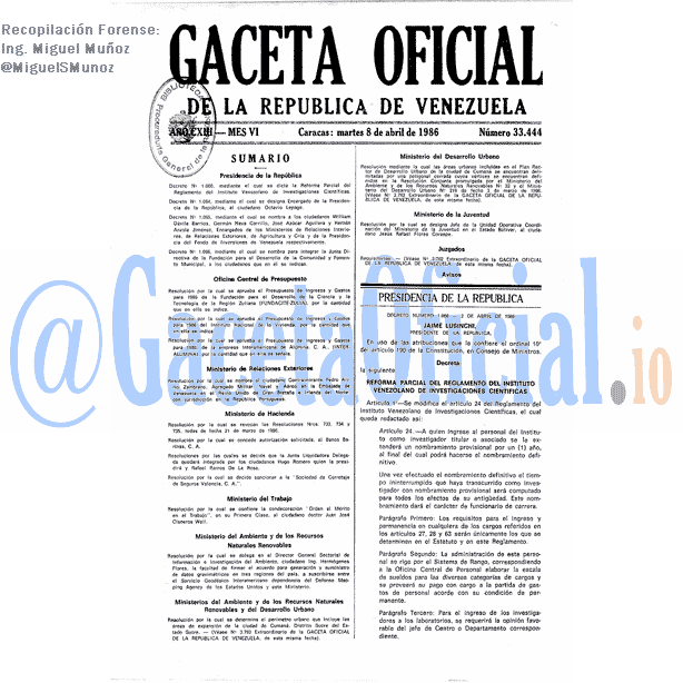 Gaceta Oficial 33444 del 8 Abril 1986