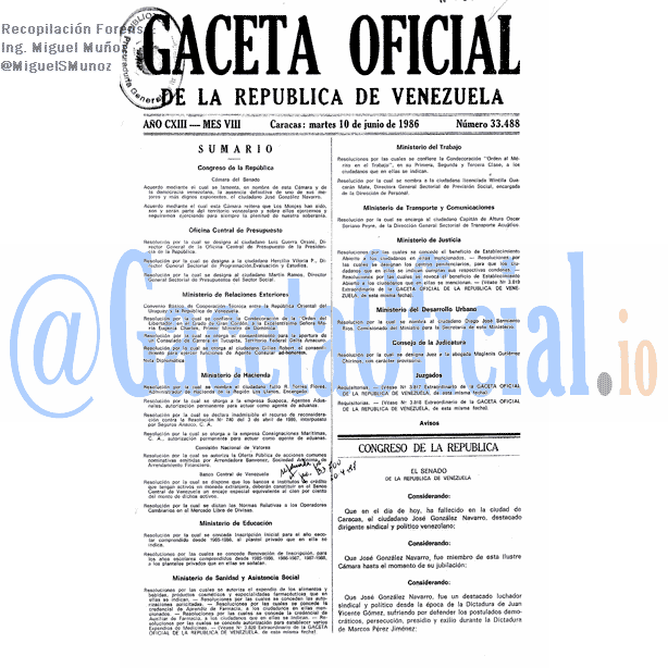 Gaceta Oficial 33488 del 10 Junio 1986
