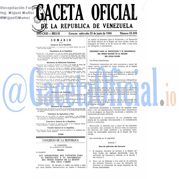 Gaceta Oficial 33498 del 25 Junio 1986