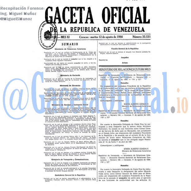 Gaceta Oficial 33531 del 12 Agosto 1986