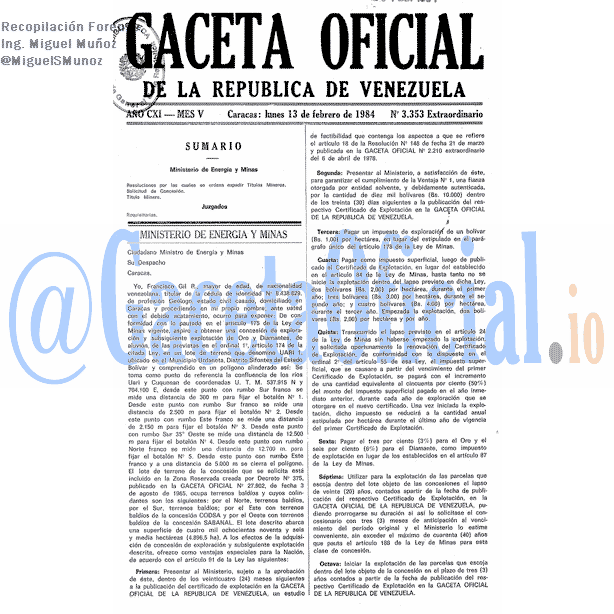 Gaceta Oficial 3353 del 13 Febrero 1984