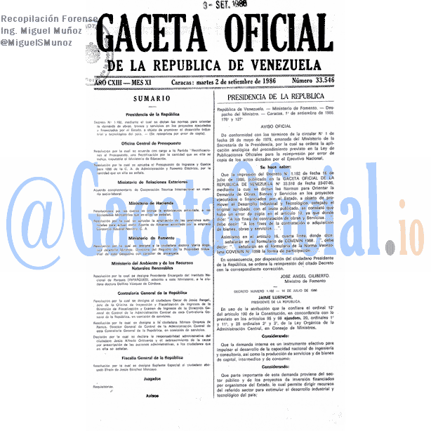 Gaceta Oficial 33546 del 2 Septiembre 1986