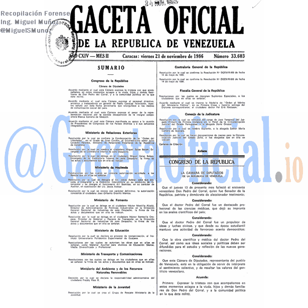 Gaceta Oficial 33603 del 21 Noviembre 1986
