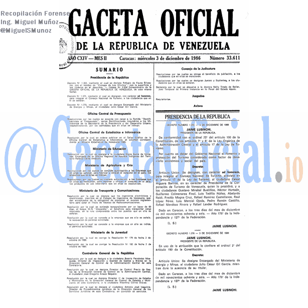 Gaceta Oficial 33611 del 3 Diciembre 1986