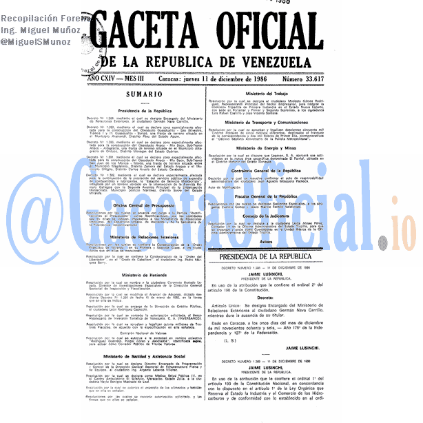 Gaceta Oficial 33617 del 11 Diciembre 1986