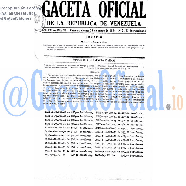Gaceta Oficial 3363 del 23 Marzo 1984