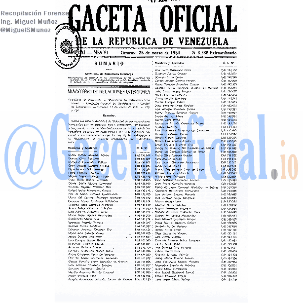 Gaceta Oficial 3366 del 26 Marzo 1984