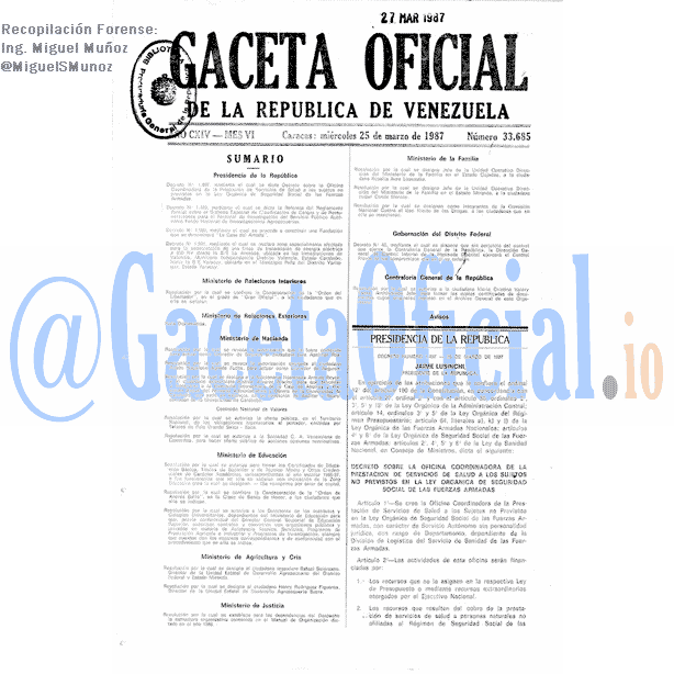 Gaceta Oficial 33685 del 25 Marzo 1987