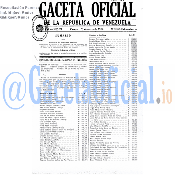 Gaceta Oficial 3368 del 26 Marzo 1984