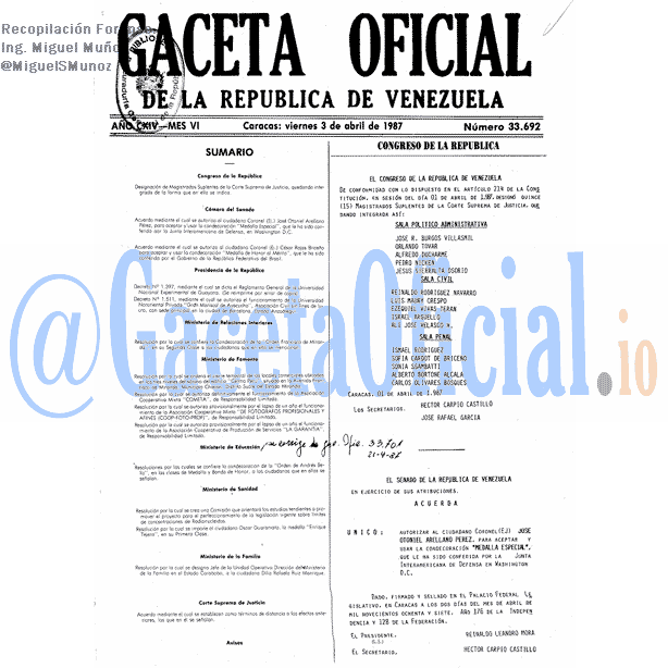 Gaceta Oficial 33692 del 3 Abril 1987