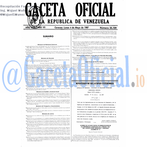 Gaceta Oficial 33709 del 4 Mayo 1987