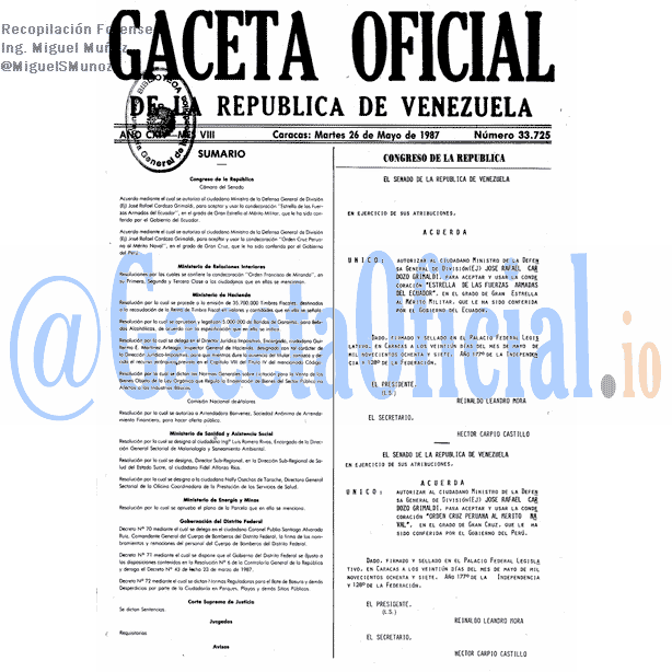 Gaceta Oficial 33725 del 26 Mayo 1987