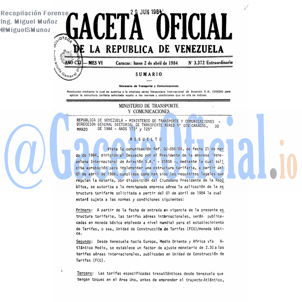 Gaceta Oficial 3372 del 2 Abril 1984