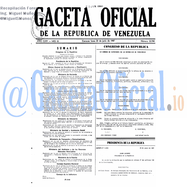 Gaceta Oficial 33744 del 22 Junio 1987
