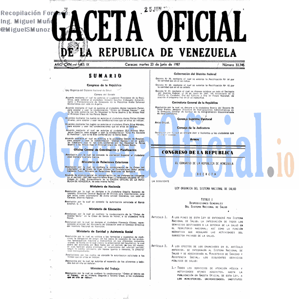Gaceta Oficial 33745 del 23 Junio 1987