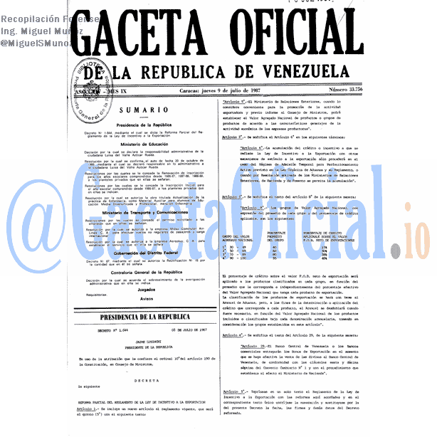 Gaceta Oficial 33756 del 9 Julio 1987