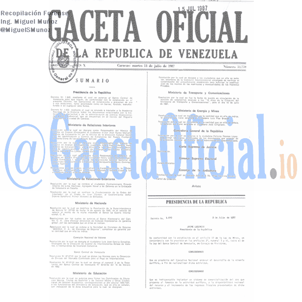 Gaceta Oficial 33759 del 14 Julio 1987