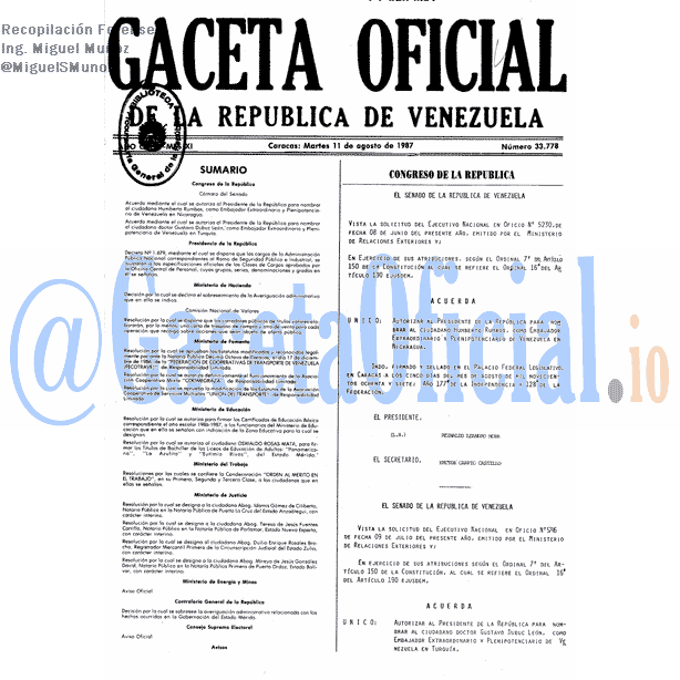 Gaceta Oficial 33778 del 11 Agosto 1987