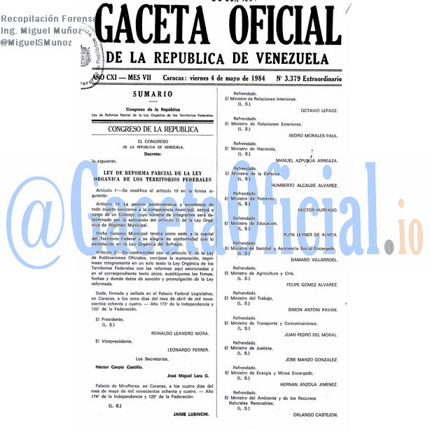 Gaceta Oficial 3379 del 4 Mayo 1984