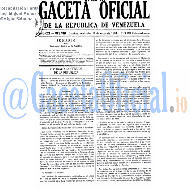 Gaceta Oficial 3381 del 16 Mayo 1984