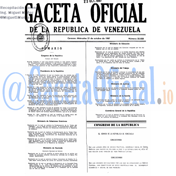 Gaceta Oficial 33828 del 21 Octubre 1987
