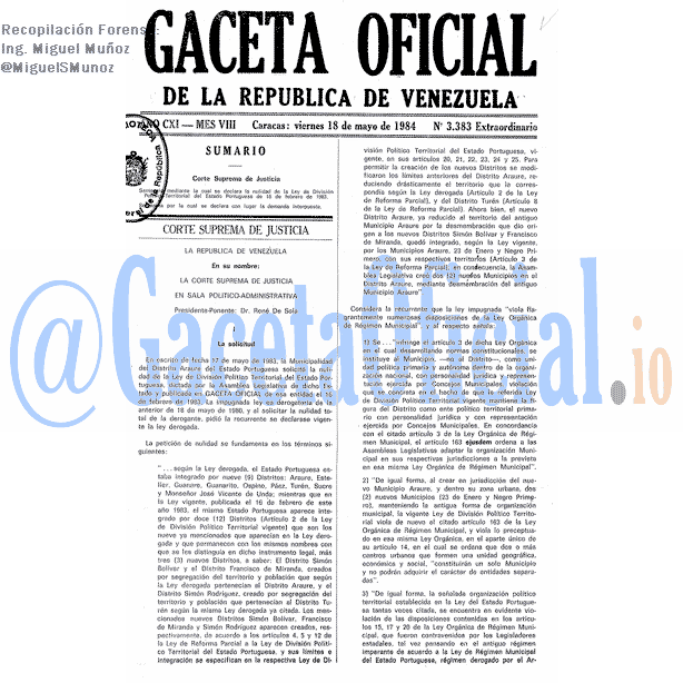 Gaceta Oficial 3383 del 18 Mayo 1984