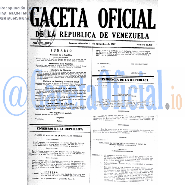 Gaceta Oficial 33843 del 11 Noviembre 1987