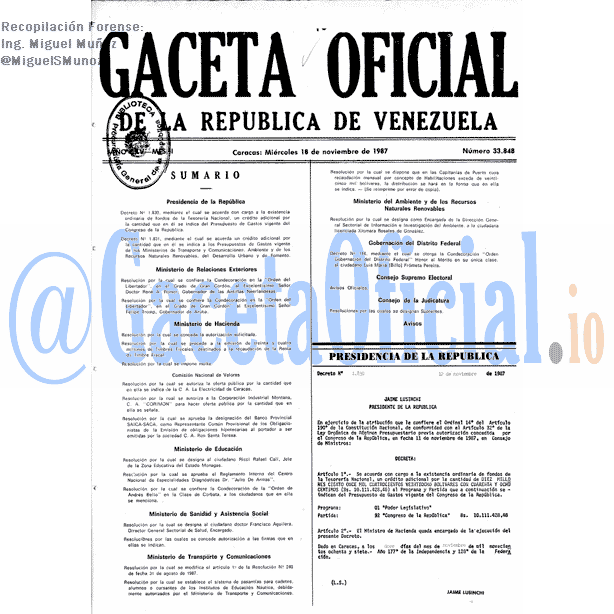 Gaceta Oficial 33848 del 18 Noviembre 1987