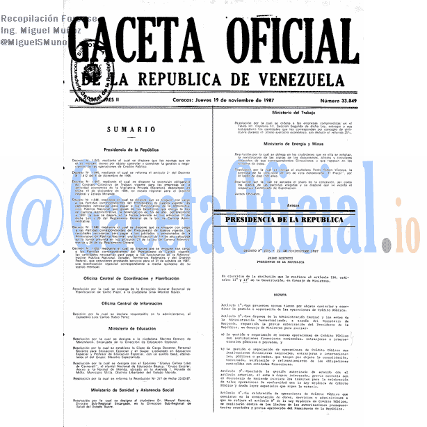 Gaceta Oficial 33849 del 19 Noviembre 1987