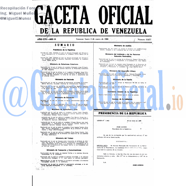 Gaceta Oficial 33877 del 4 Enero 1988
