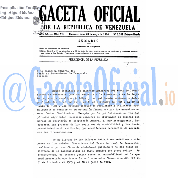 Gaceta Oficial 3387 del 28 Mayo 1984