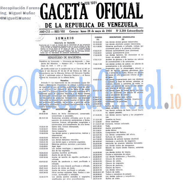 Gaceta Oficial 3389 del 28 Mayo 1984