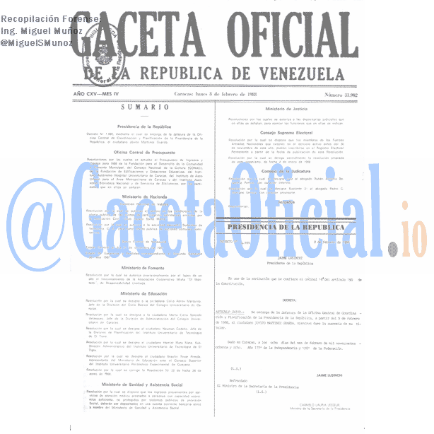 Gaceta Oficial 33902 del 8 Febrero 1988