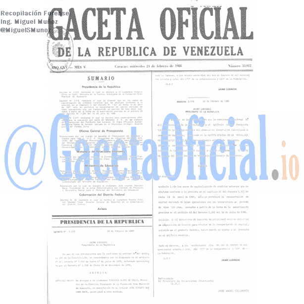 Gaceta Oficial 33912 del 24 Febrero 1988