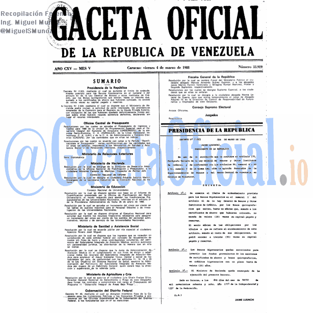 Gaceta Oficial 33919 del 4 Marzo 1988