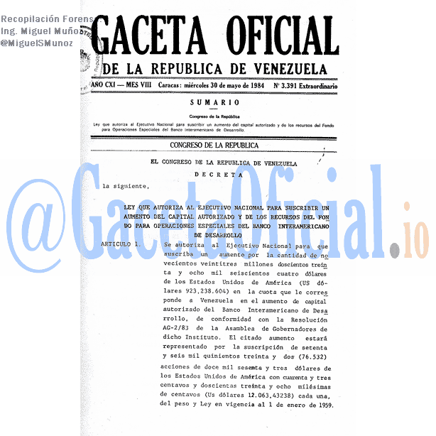 Gaceta Oficial 3391 del 30 Mayo 1984