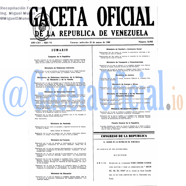 Gaceta Oficial 33932 del 23 Marzo 1988