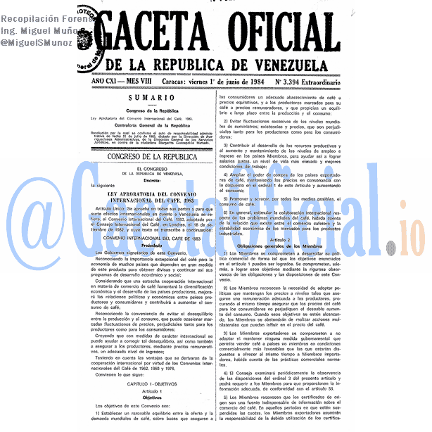Gaceta Oficial 3394 del 1 Junio 1984