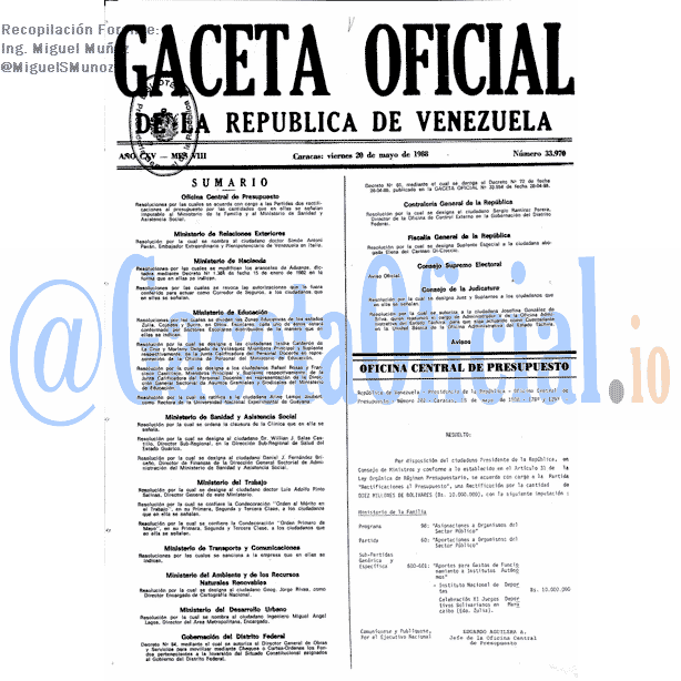 Gaceta Oficial 33970 del 20 Mayo 1988