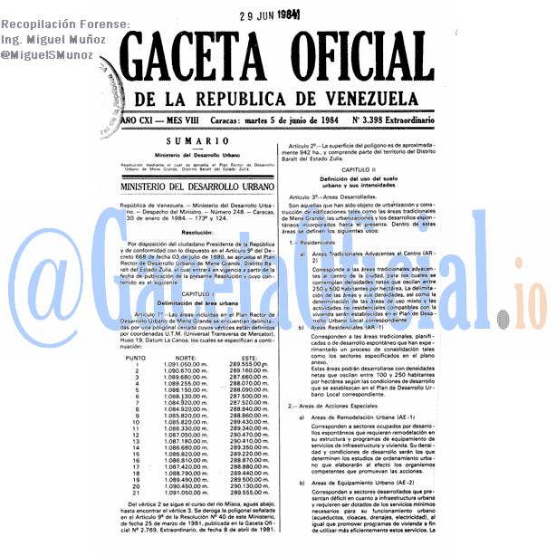 Gaceta Oficial 3398 del 5 Junio 1984