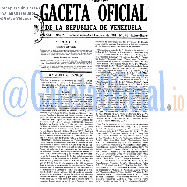 Gaceta Oficial 3401 del 13 Junio 1984