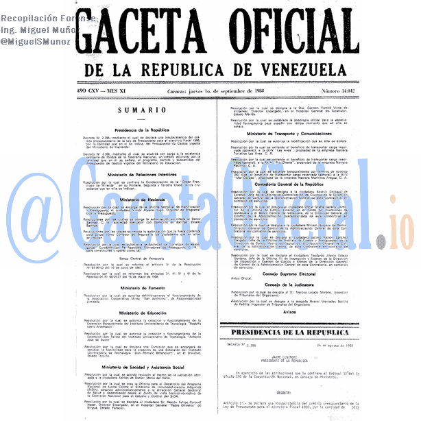 Gaceta Oficial 34042 del 1 Septiembre 1988